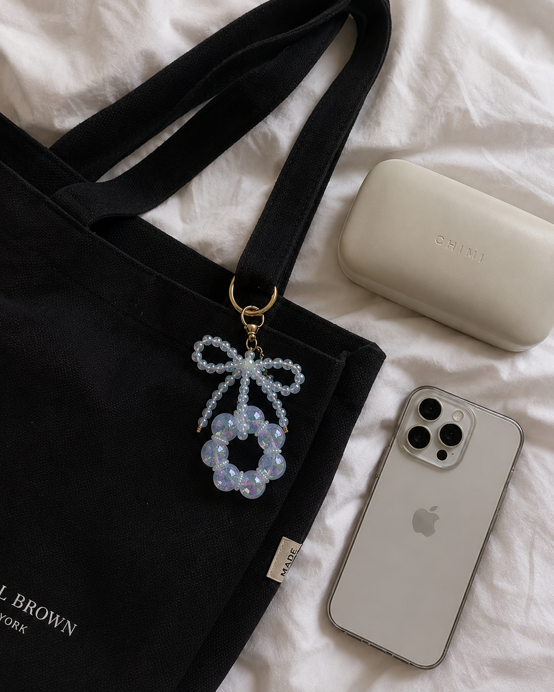 Blue Beaded Circle and Bow Charm